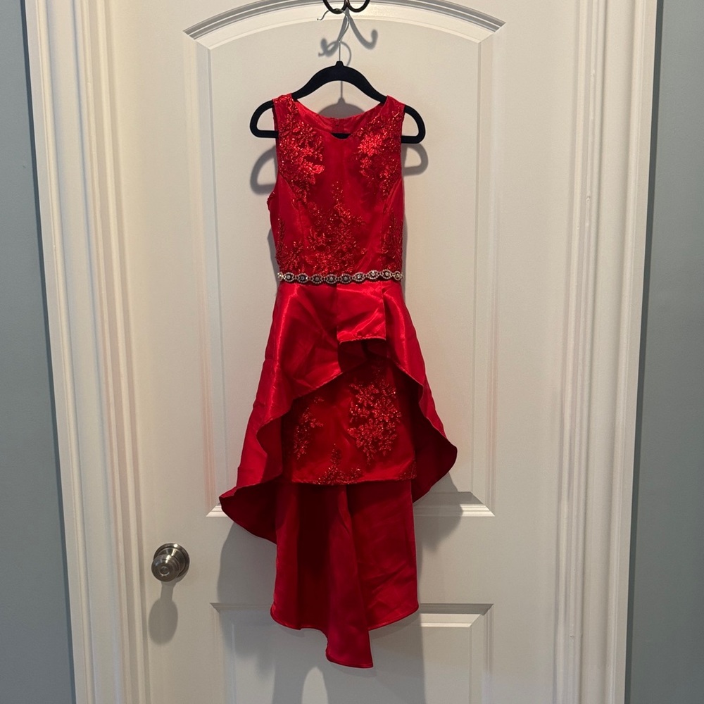 Rare Editions Elegant Red Kids Dress with Embellished Waist